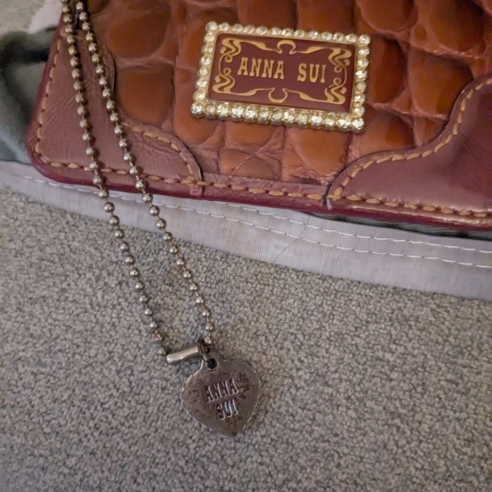 Anna Sui Brown Croc-Embossed Bag with Gold Accents
